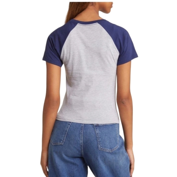 GOLDEN HOUR Varsity Colorblock Cotton Graphic Baby Tee Grey - Picture 4 of 7